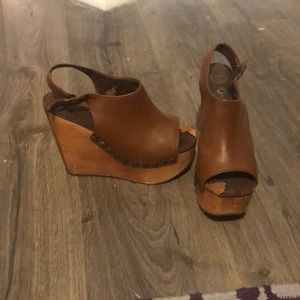 Jeffrey Campbell wood and leather platform wedge